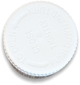 A pill bottle with a white cap, viewed from above.